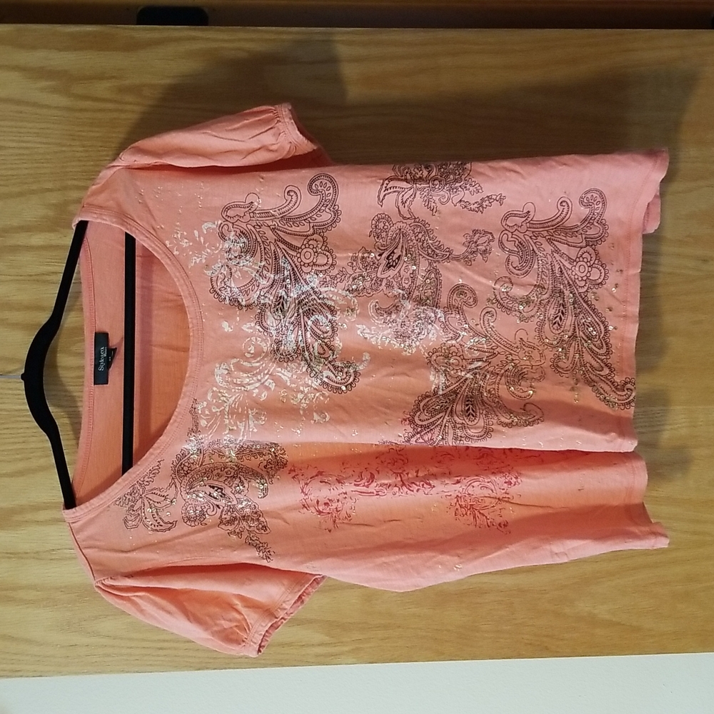 Style & Co Womens Coral Embellished Tshirt size 3X